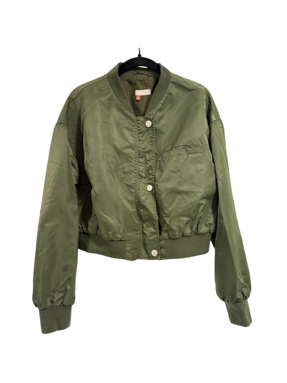 Anthro Pilcro Cropped Bomber Jacket in Moss Satin Size L